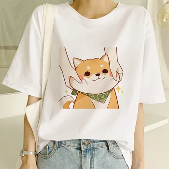 Mielas Shiba Inu Doge Print T Shirt Estetinės Camisas Mujer Harajuku T-Shirt Moterims, Kawaii Vasaros Streetwear Atsitiktinis Chic Viršūnes Tees