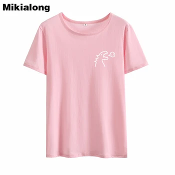 Mikialong Dinozaurų Kišenėje Grafinis Tees Moterų Marškinėliai Femme Vasaros Kawaii Juoda Moterų Medvilnės Marškinėlius Tumblr T-shirt Moterims Viršų