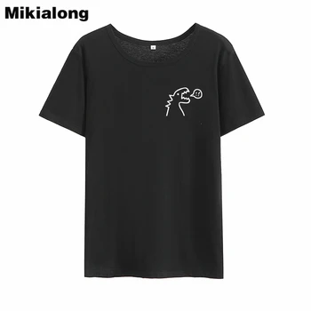 Mikialong Dinozaurų Kišenėje Grafinis Tees Moterų Marškinėliai Femme Vasaros Kawaii Juoda Moterų Medvilnės Marškinėlius Tumblr T-shirt Moterims Viršų