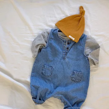 MILANCEL kūdikių džinsinis kombinezonas priekinė kišenė kūdikių jumpsuits korėjos bamblys berniukų drabužius, kūdikių kombinezonas