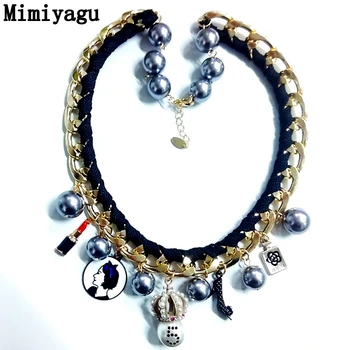 Mimiyagu dizaineris stiliaus perlų vėrinį chokers moterų pilka perlų mix pareiškimą karoliai