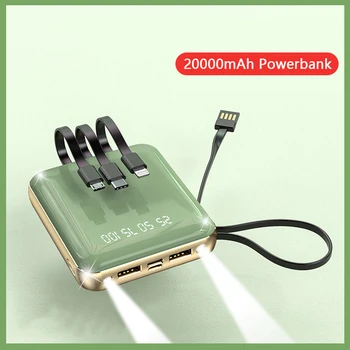 Mini Galios Banko 20000mAh Pastatytas Kabelis Powerbank Nešiojamas Įkroviklis Išorės Baterija Xiaomi 