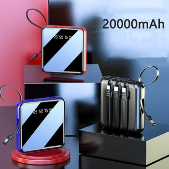 Mini Galios Banko 20000mAh USB C Tipo Powerbank Išorės Baterija Pastatytas Kabelis Huawei 