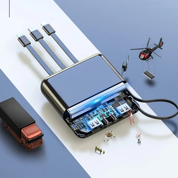 Mini Galios Banko 20000mAh USB C Tipo Powerbank Išorės Baterija Pastatytas Kabelis Huawei 
