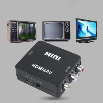 MINI HDMI į 3RCA CVBS Composite AV Video Converter Adapteris TV PS3 VHS VAIZDAJUOSČIŲ, DVD Juoda