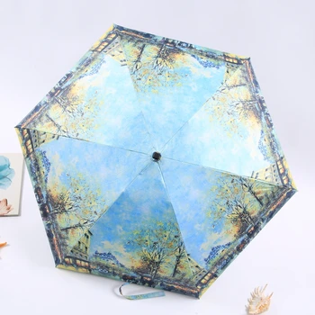 Mini Pocket Sulankstomas Skėtis Moterų Vėjo Paraguas Van Gogh Aliejaus Tapybai Skėtis nuo Lietaus Moterų skėtis parapluie Skėčiai
