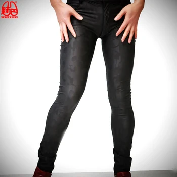 Minkštas Stilingas Vasaros Originalus korėjos Versija, vyriški Slim Kojos Triko Dirbtinė Oda Atspausdintas Juodos spalvos Kamufliažas Kojų Kelnės