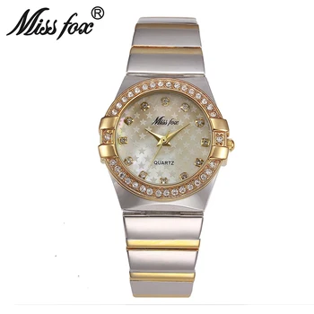 MISSFOX Mados Laikrodžiai Moterų Mados Prabangos Žiūrėti Ponios Aukso Riešo Žiūrėti 2017 Garsaus Prekės ženklo Logotipą Pearl Shell Penkių Žvaigždučių Bu Laikrodis