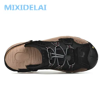 MIXIDELAI Vyriškos Basutės natūralios Odos Vasaros 2020 Naujas Paplūdimio Vyrų Laisvalaikio Bateliai Lauko Basutės Didelis Dydis-38-47 Mados Vyrų batai