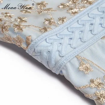MoaaYina Mados kilimo ir tūpimo Tako suknelė Vasaros Moterų Suknelė trumpomis rankovėmis Akių Aukso Linija, Siuvinėjimo Slim Suknelės