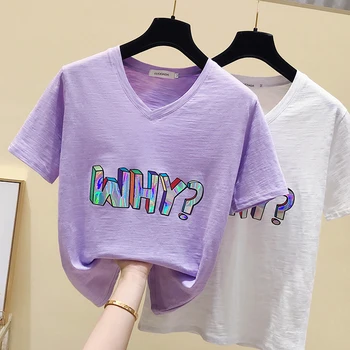 Modalinio Ir Medvilnės Marškinėliai Moterims Elastingumą T-Shirt Moters Drabužius Vasarą Marškinėlius Moterų Atsitiktinis Violetinė Tee Marškinėliai Femme Plius Dydis 2020 M.