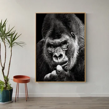Moderni Juoda Gorila Drobės Tapybos Paveikslų Šiaurės Gyvūnų Plakatai ir Spausdina Beždžionė Sienos Nuotraukas Kambarį Namų Dekoro
