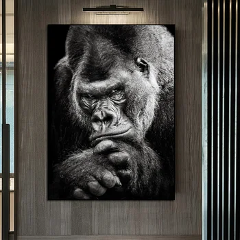 Moderni Juoda Gorila Drobės Tapybos Paveikslų Šiaurės Gyvūnų Plakatai ir Spausdina Beždžionė Sienos Nuotraukas Kambarį Namų Dekoro