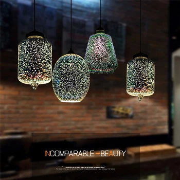 Modernus 3D Spalvinga Šiaurės Žvaigždėtas Dangus Kabinti Stiklo Atspalvį Pakabukas Lemputė E27 LED Virtuvės Restoranas Kambarį