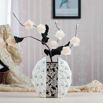 Modernus paprastumas, Keramikos Vaza Vertus Inkrustacijos Grąžto danga Balta/sidabro Išdėstymas Gėlių Meno Vazos vestuves namų puošybai