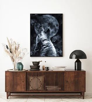 Modernus Paveikslai Tapyba HD Spausdinti Gyvūnų Wolf Moon Plakatas Nuotraukos Sienos Meno Modulinės Šiaurės šalių Namų Dekoro Kambarį Įrėminti