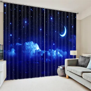 Modernūs, Prabangūs Blue Moon Star Naktį 3D Blackout Užuolaidos Vaikams Patalynė kambaryje kambarį Viešbutyje Apklotai Cortinas