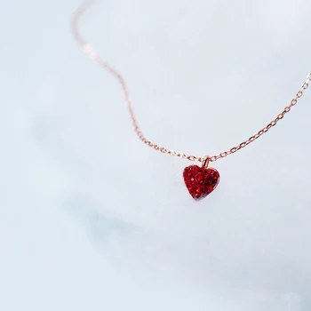 Modian Mados Red Crystal Širdyje, Rose Aukso Spalvos Žavesio Maža Karoliai Pakabukas Moterų Šviesos Sterlingas Sidabro Fine Jewelry