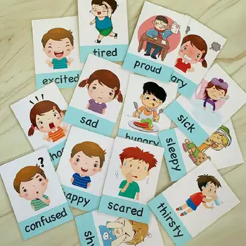 Montessori 14pcs Kūdikių anglų kalbos Mokymosi Korteles Žaislai Vaikams Anksti Emocinis Korteles Ikimokyklinio Atminties Žaidimai Vaikams, Žaislų, Dovanų
