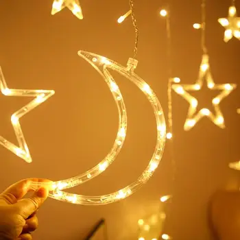 Moon Star LED Pasakų Žibintai String Kalėdų, Naujųjų Metų Girliandą Užuolaidų Lempos Ramadanas Dekoracija Namuose Miegamojo Lango Eid Mubarakas