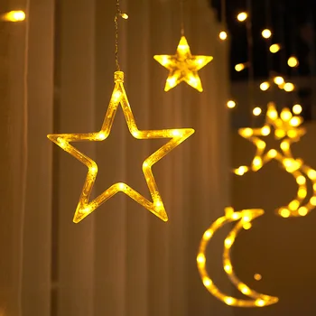 Moon Star LED Užuolaidų Lemputės 220V ES Plug Fėja, Kalėdų Girliandas Lauko Apdailos Atostogų Festivalis LED Šmėžavimas String Žibintai
