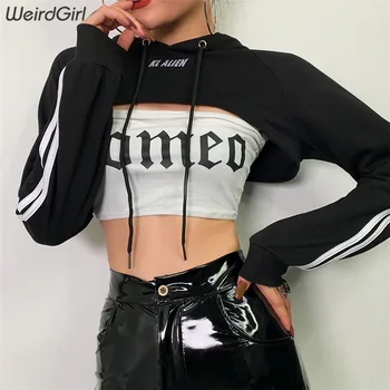 Moterims Palaidinės dryžuota atspindintis laiško spausdinimo mados hoodies pasėlių viršaus pilnas rankovės streetwear naujas 2019 m. rudenį
