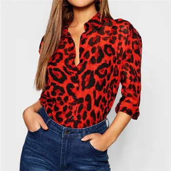 Moterims Palaidinės, Marškinėliai Seksualus V-kaklo, ilgomis Rankovėmis Šifono Palaidinė Leopardas Spausdinti Marškinėliai Atsitiktinis Viršūnes Darbo Drabužiai Blusas Mujer De Moda 2020 m.