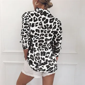 Moterims Palaidinės, Marškinėliai Seksualus V-kaklo, ilgomis Rankovėmis Šifono Palaidinė Leopardas Spausdinti Marškinėliai Atsitiktinis Viršūnes Darbo Drabužiai Blusas Mujer De Moda 2020 m.