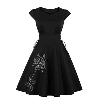 Moteris Juoda Helovinas Dress Drugelis Gpgb Voras Net Siuvinėjimo Nėrinių Gotikos Suknelė Bžūp Rankovėmis Retro Vintage Suknelė 50s 60s
