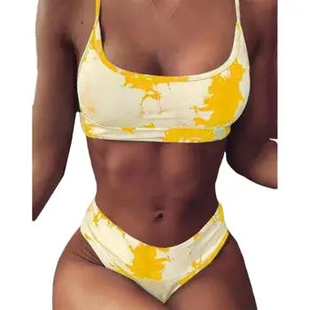 Moteris Seksuali Bikini tie Dažai Gradientas Tvarstis maudymosi kostiumėlį Push Up Aukštos Sumažinti Paplūdimio T4MF