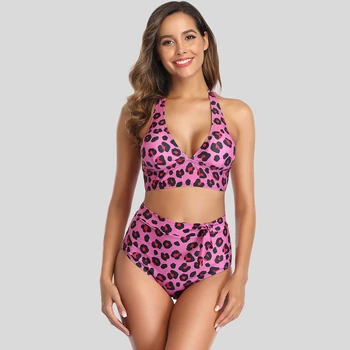 Moteris Seksualus Bikini Leopard Dviejų dalių Plius Dydis Plaukti Kostiumai Moterų Bikini Komplektas Aukšto Juosmens 2020 Naujas S-3XL Apynasrio maudymosi kostiumėlį Viršuje maudymosi Kostiumėliai