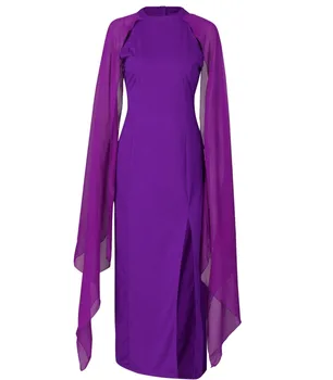 Moteris Spalvotų Rankovių Šifono Grindų Ilgio Suknelė Karalienė Stiliaus Aukštos Kokybės O-Kaklo Seksualus Imperijos Juosmens Elegantiška Suknelė
