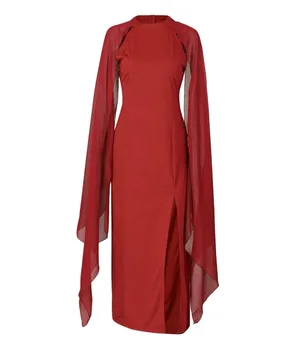 Moteris Spalvotų Rankovių Šifono Grindų Ilgio Suknelė Karalienė Stiliaus Aukštos Kokybės O-Kaklo Seksualus Imperijos Juosmens Elegantiška Suknelė