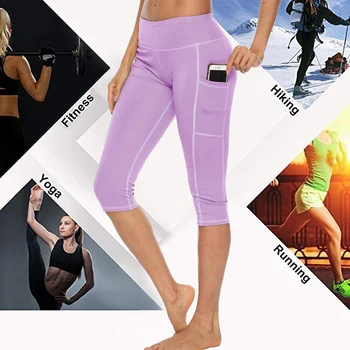 Moteris Treniruotės Capri Fitneso Antblauzdžiai Su Šoninės Kišenės, Aukštos Juosmens, Veikia Naujos Kelnės Sportwear Legging Sporto Femme Kelnės