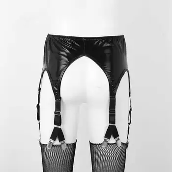 Moteriški Derliaus Blizga Metalo Petnešos Diržai su Elastinga Reguliuojami Dirželiai Antis Nagų Įrašų Laikymo latekso Kojinės Clubwear