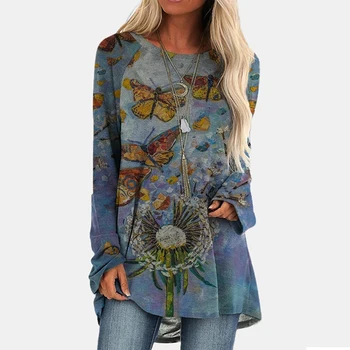 Moteriški Laisvalaikio Apvalios Kaklo Tshirts Prarasti ilgomis Rankovėmis Megztinis marškinėliai Harajuku Spausdinti Viršūnes Ponios, O Kaklo Streetwear