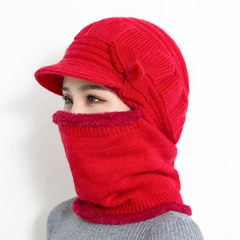Moters Kaklo Šilčiau rudens žiemos Beanies Skrybėlės Kaukė Moterų Žiemos Skrybėlę Megztos Kepurės Šalikas Nustatyti Kepuraitė Slidinėjimo Kepurės Moteris