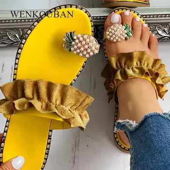 Moterys Butai Šlepetės Vasaros Atsitiktinis Fifo Gėlės Pearl Moteris Butas Batai Avalynė Paplūdimio Sandalai Zapatos De Mujer 2021