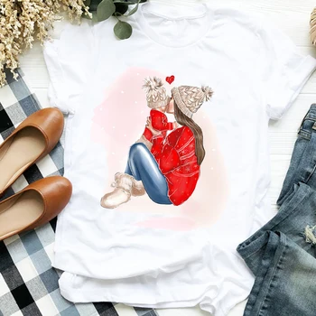 Moterys Naujųjų Metų Linksmų Kalėdų Marškinėliai Mama, Berniukas, Mergaitė 90-ųjų Moterų Mama Animacinių filmų Ponios, Vyriški T-shirt Grafikos Išspausdintas Viršų Marškinėlius