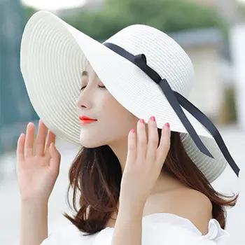 Moterys, Sulankstomas Laisvalaikio Saulės Skrybėlę Vasarą, Šiaudų Skrybėlę Paplūdimio UV Apsauga Sunhat Ponios Didelis Kraštų Paplūdimio apsaugos nuo Saulės, Skrybėlės, Kepurės