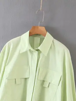 Moterys tiesiog kietas dvigubos kišenės pleistras atsitiktinis palaidų žalia palaidinė marškinėliai moterims chic 