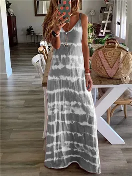Moterų Apdaras Vasaros 2020 Giliai V-kaklo, Spageti Dirželis Laisvas Ilga Suknelė Gradientas Elegantiškas Atsitiktinis Moterų Maxi Suknelė Plus Size Vestidos