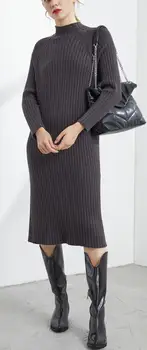 Moterų Atsitiktinis golfo ilgomis rankovėmis megzti megztinis suknelė moterų žiemos negabaritinių storio atsitiktinis šiltas megztinis suknelė 2020 m. smėlio