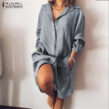Moterų Atvartas Palaidinė 2021 ZANZEA Atsitiktinis Marškinėliai Vestidos Elegantiškas Mygtuką ilgomis Rankovėmis Marškinėliai Kaftan Blusa Negabaritinių Moteris Tunika 5XL