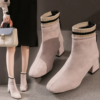 Moterų batai 2020 m. rudenį naujų aikštėje galvos storio su laisvalaikio batai suede 7 cm aukštakulniai bateliai