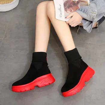 Moterų Batai 2020 Naują Stilių, Suapvalinti Tne Elastinės Kojinės Batai Raudoni Medvilniniai Patogūs Neslidžios Padas Kvėpuojantis Akių Platformos Batai
