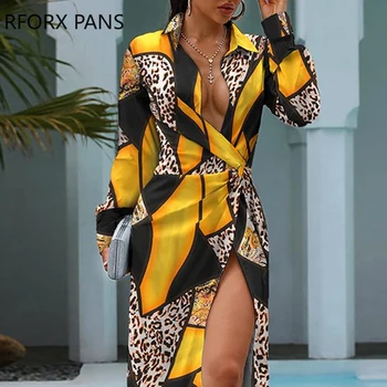 Moterų Cheetah Spausdinti Colorblock Susuktų Aukšto Ritininės Marškinėliai Suknelė Maxi Bodycon Suknelė Elegantiškas Šalis Suknelė