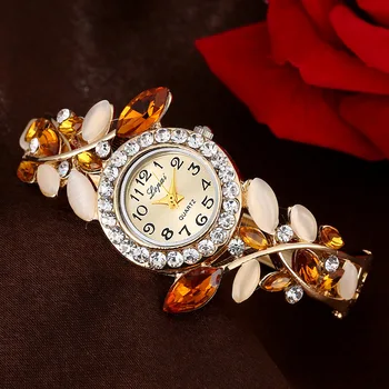Moterų Derliaus Kvarciniai Laikrodžiai Moterims, Kalnų Krištolas Aukso Bangle Žiūrėti Ponios Prabangūs Suknelė Riešo Žiūrėti Laikrodis Relogio Feminino