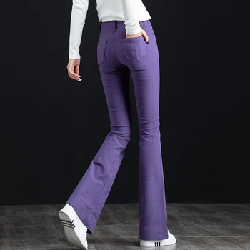 Moterų džinsus, pavasarį, rudenį Slim Vidurio juosmens Flare Kelnės Visas Ilgis džinsai N0192
