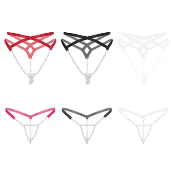 Moterų Erotiniai Mini Apatinis Trikotažas Low Rise T-Atgal Atidarykite Užpakalis Tampri Pearl G-String Thong Apatinės Kelnės Apatiniai